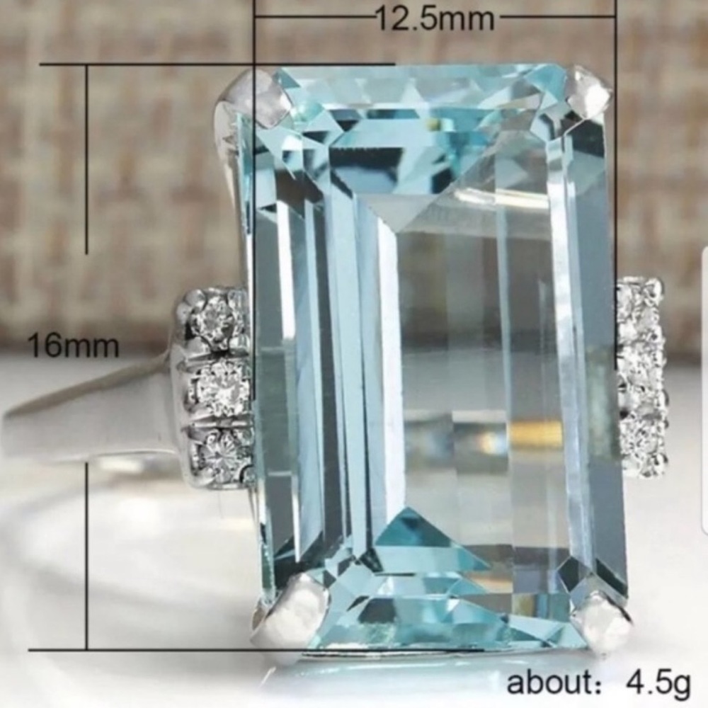 NEW Huge Aquamarine Diamond 925 Silver Ring - Picture 4 of 4